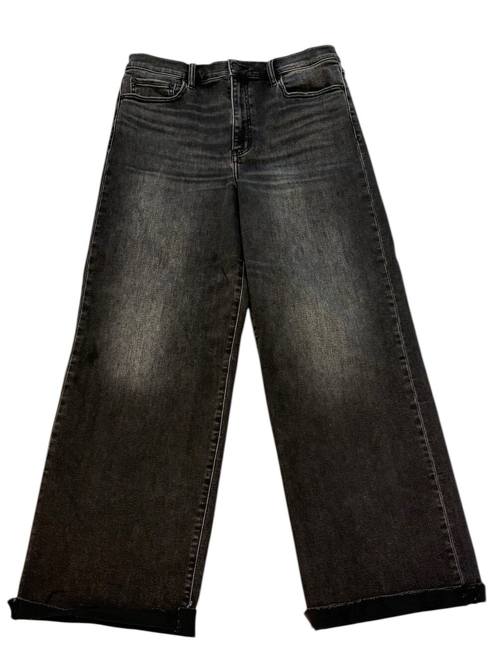 DAZE Jeans Womens 31 Black Wide Leg Cropped Raw Hem High Rise Stretch Denim